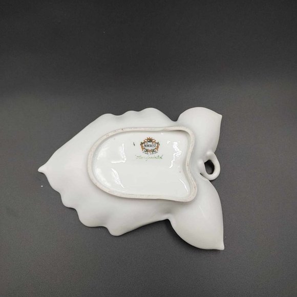 Vintage Norcrest Leaf Trinket Dish Candy Handpainted Green Leaf Gold Trim - Picture 9 of 11